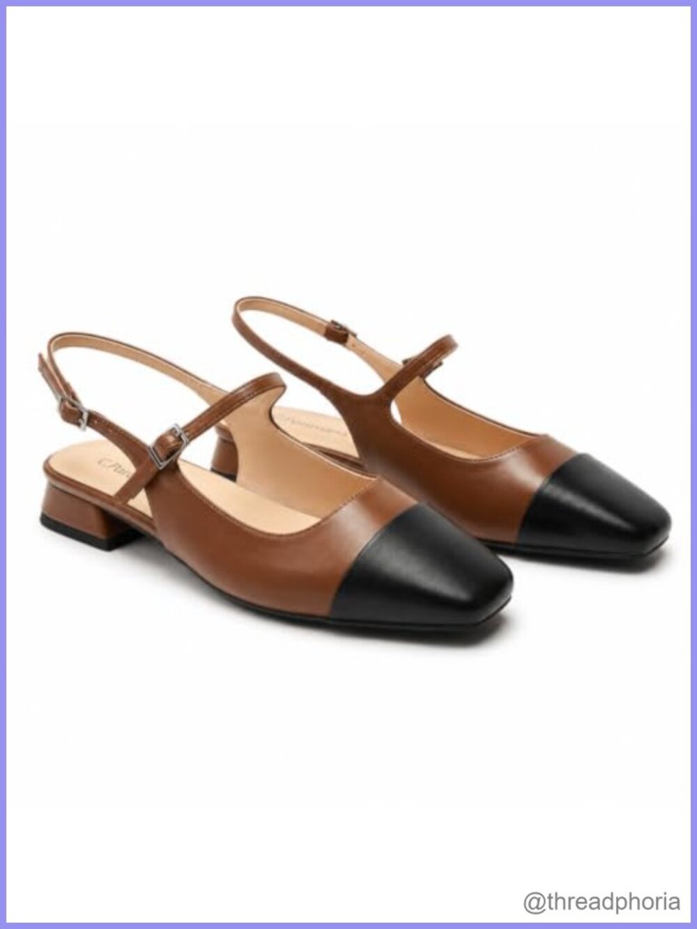 Women Slingback Sandals Low Block Heel Square Toe Adjustable Strap
